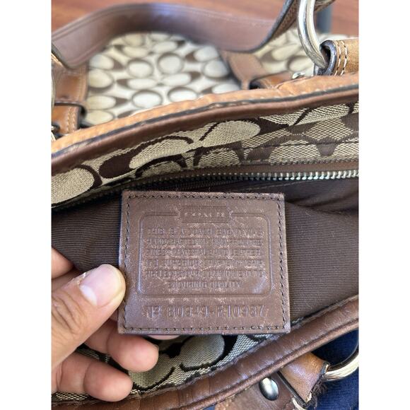 Vintage Y2K Coach Signature Silver Buckle Tote Bag 10987 Brown Tan Leather Trim - Picture 16 of 16
